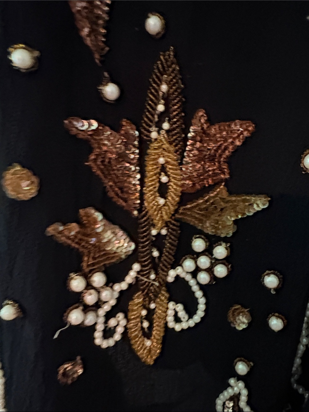 Vintage Black Mini Dress with Gold and Pearl Embellishment - Picture 6 of 12